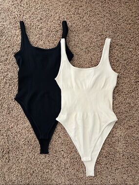 Ribbed Scoop-Neck Bodysuit Duo in Black & Cream